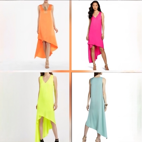 BCBGMaxAzria White Satin Asymmetrical Sleeveless High-Low Avery Dress - Picture 13 of 16